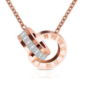 Rose Gold Numeric Interlocked Circles Cubic Zirconia Necklace